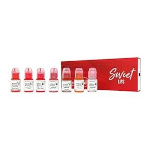 Perma Blend - Sweet Lip Tattoo Kit - Lip Blushing Supplies to Enhance Lip Color - Makeup Kit & Microblading Ink - Set of 7 Includes Pink & Red Lip Blush Plus Shading Solution - Vegan (0.5 oz Each)