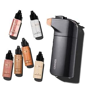 Luminess BREEZE DUO Airbrush Makeup System, Tan Coverage – 9-Piece Kit includes 2x Silk Airbrush Foundation, Apricot Shade Blush, Glow Highlighter, Moisturizer Primer, and Airbrush Cleaning Solution