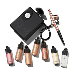 Luminess Air Basic Airbrush Makeup Kit and 9-Piece Silk 4-In-1 Airbrush Foundation Starter System, Deep Coverage - Quick, Easy and Long Lasting Application - Includes Primer, Blush and Glow