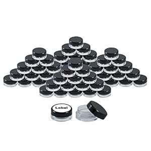 Houseables 3 Gram Jar, 3 ML Jar, BPA Free, Black, 2000 Pack, Cosmetic Empty Container, Plastic, Round Pot, Screw Cap Lid, Small Tiny 3g Bottle, for Make Up, Eye Shadow, Nails, Powder, Paint