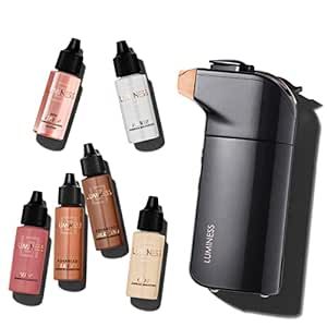 Luminess Breeze Duo Airbrush Makeup System, Deep Coverage – 9-Piece Kit includes 2x Silk Airbrush Foundation, Apricot Shade Blush, Glow Highlighter, Moisturizer Primer, and Airbrush Cleaning Solution