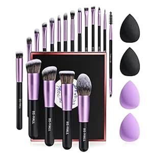 BS-MALL Makeup Brushes Premium Synthetic Foundation Powder Concealers Eye Shadows Makeup 18 Pcs Brush Set with 4 Pcs Makeup sponge Set