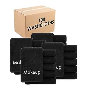Arkwright Makeup Remover Wash Cloth - (Case of 108) Bulk Soft Coral Fleece Microfiber Fingertip Face Towel Washcloths for Hand and Make Up, 13 x 13 in, Black
