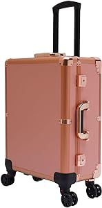 CNCEST 22" Rolling Makeup Train Case,Multifunctional Cosmetic Trolley Organizer Trolley Bag with LED Light and Mirror,Max. Load-bearing Capacity: 110.23lbs (Rose gold)