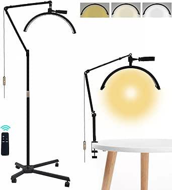 FUMOLEER Half Moon Light for Lash Extensions, Lash Lamp for Eyelash Tech with Movable Base, 2 in 1 Adjustable Led Floor & Desk Lamp for Nail Tech, Esthetician Makeup, Tattoo Artists, Beauty